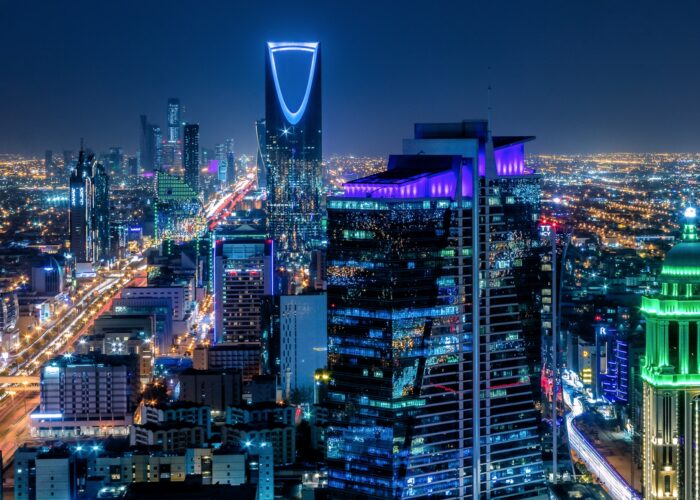 Travel to Saudi Arabia by bus – Riyadh skyline with Kingdom Centre Tower