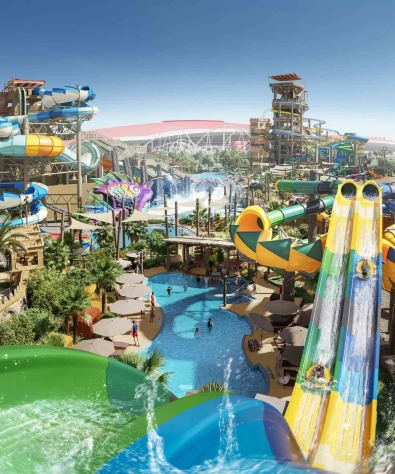 Yas Waterworld Abu Dhabi water park slides and attractions view
