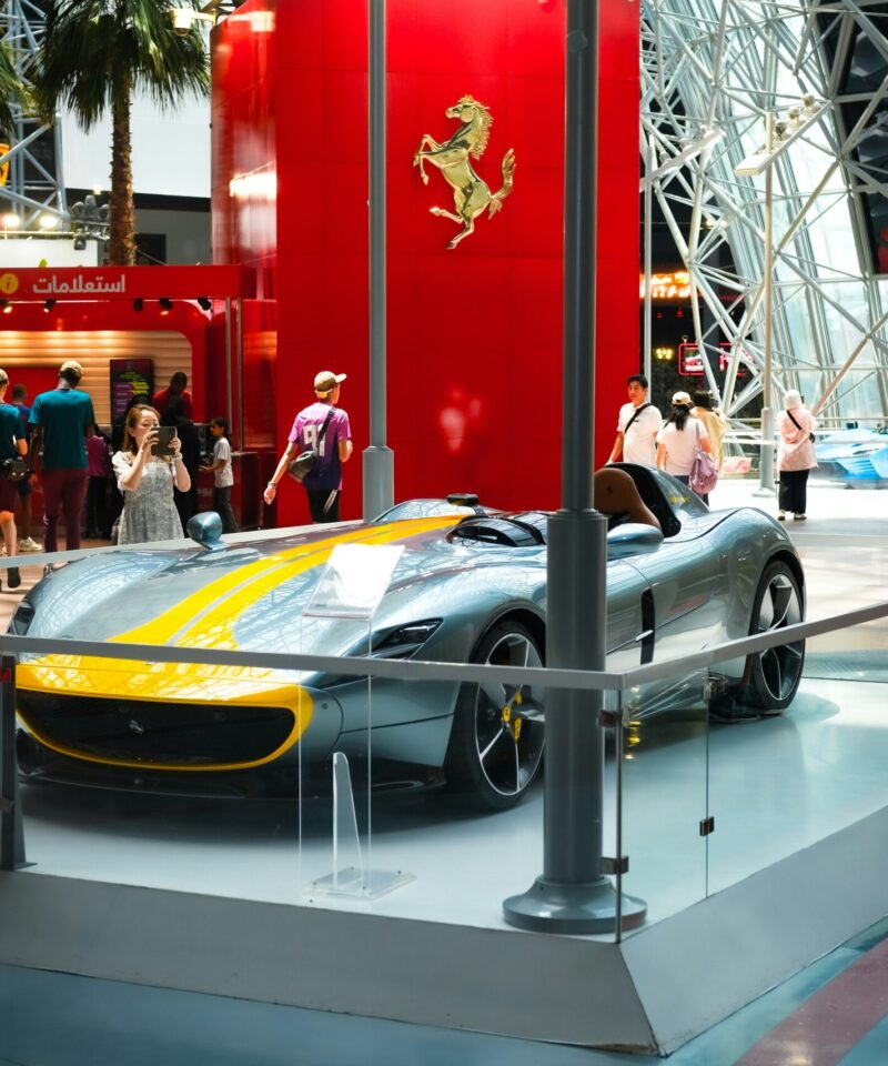 Ferrari World Abu Dhabi indoor attraction and supercar display