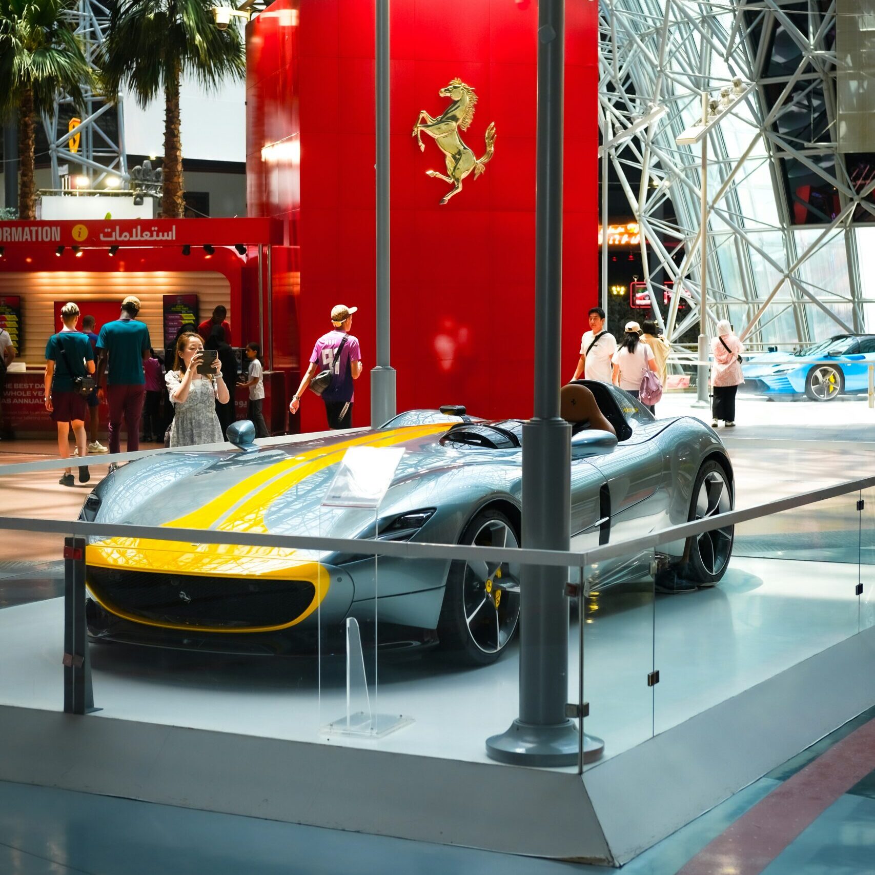 Ferrari World Abu Dhabi indoor attraction and supercar display