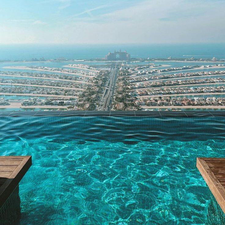 View from The View at The Palm observation deck overlooking Palm Jumeirah Dubai