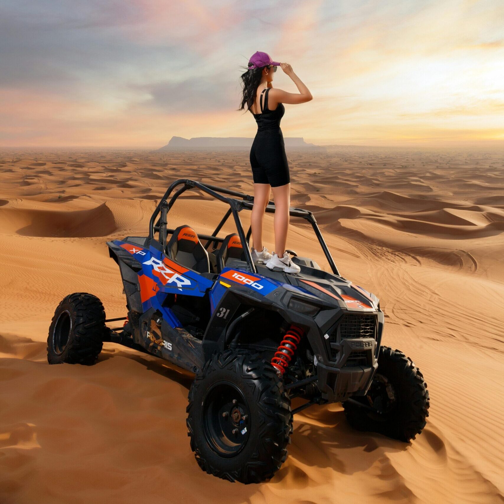 Dubai desert safari experience with dune buggy and desert view