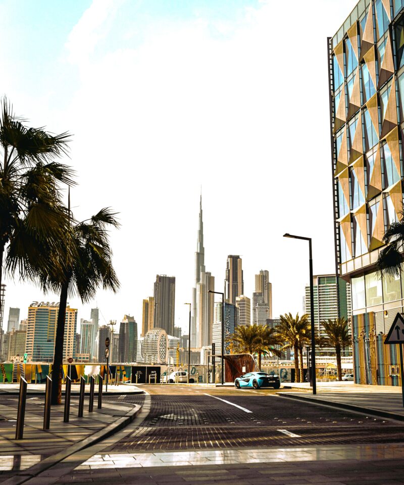 Dubai half day city tour street view with Burj Khalifa and downtown skyline