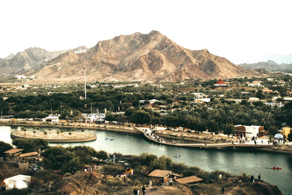 Hatta visa change location with lake and mountains