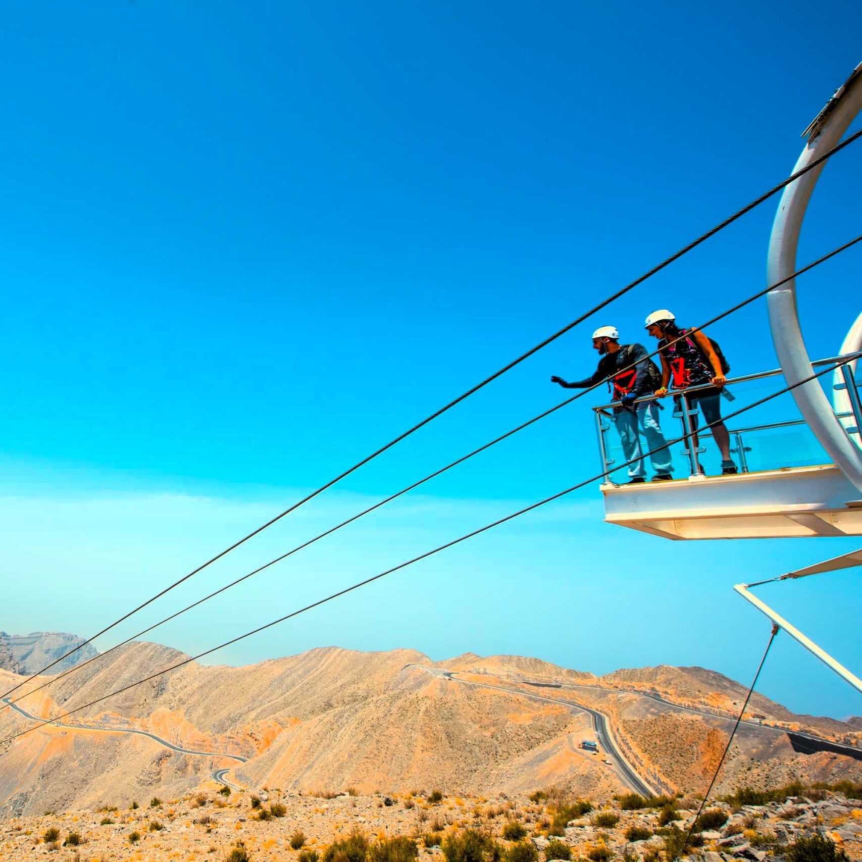 Jebel Jais zipline launch platform with mountain views