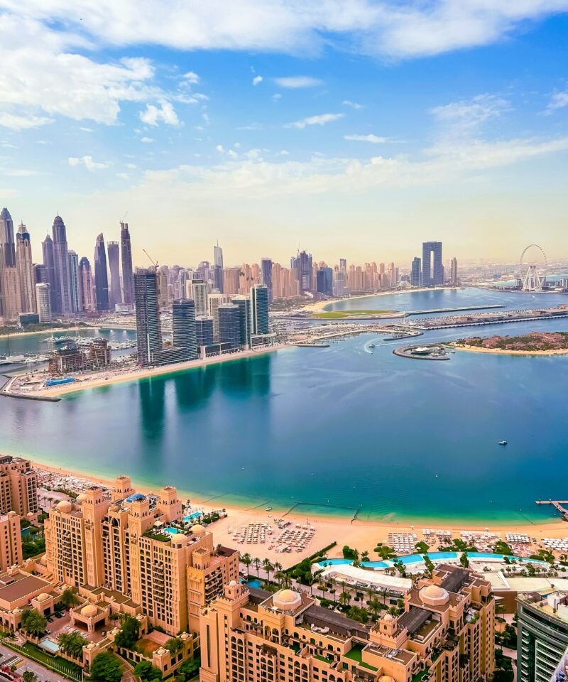 Helicopter sightseeing tour flying across Dubai skyline