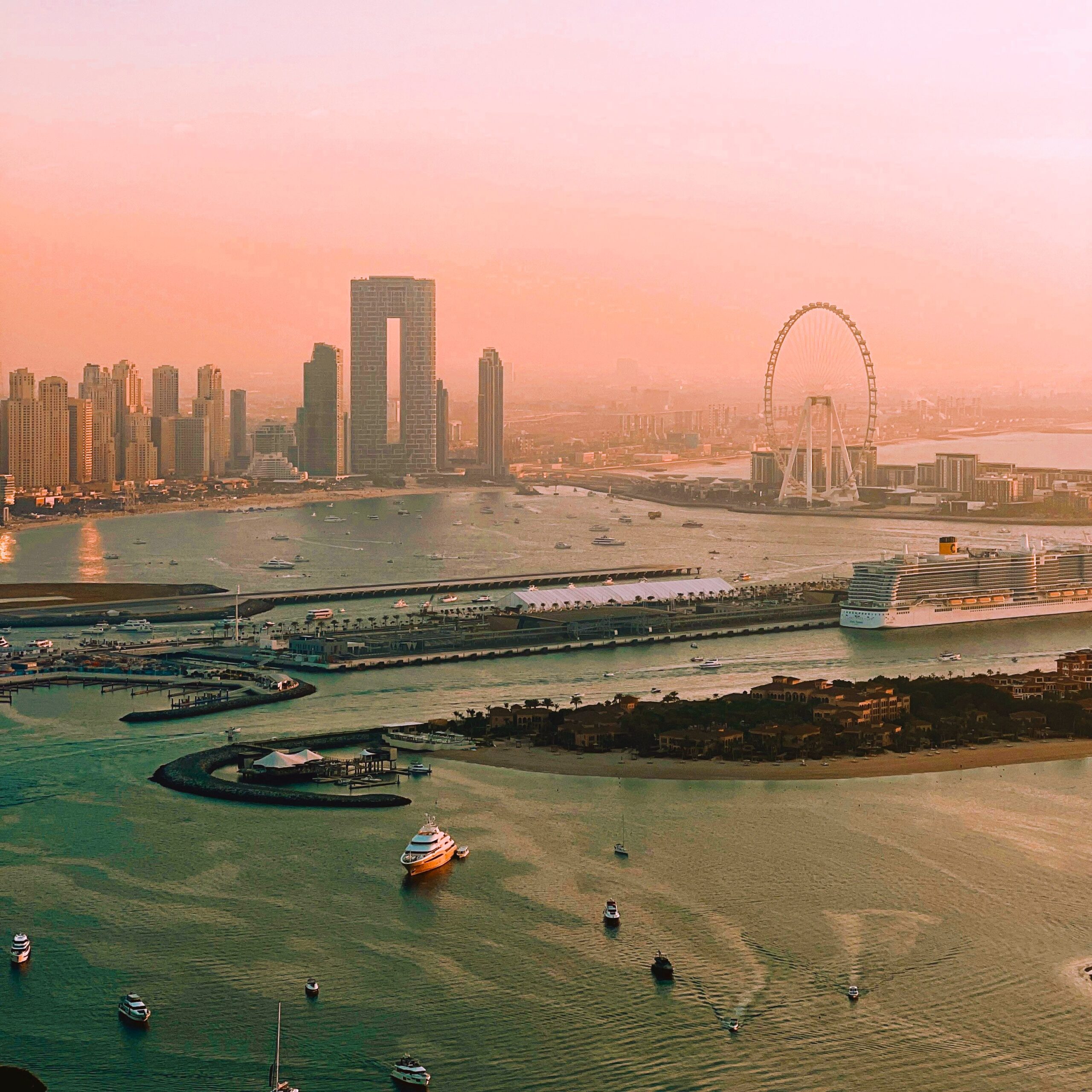 UAE aerial sunset skyline view for helicopter tours